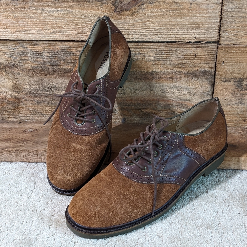 Men's Fossil oxford style suede and leather two tone men's shoes